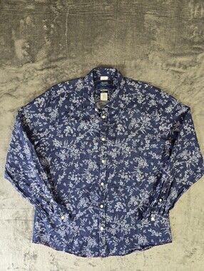 Springfield The Linen Collection Floar Button Up Shirt Size XL Blue